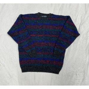 Vintage Crossings Patterned Wool Knit Crewneck Size XL Grandpa Sweater USA Made